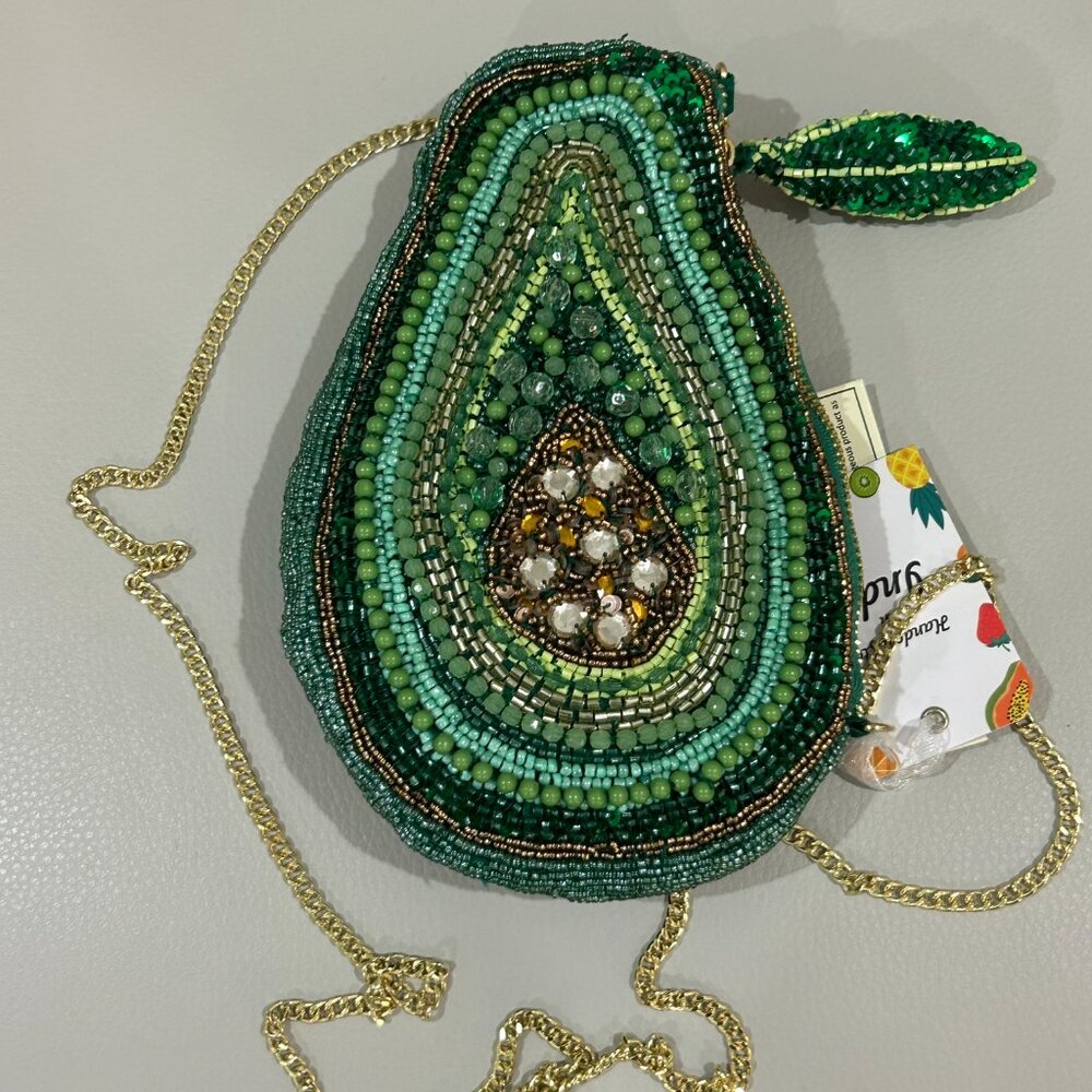 Avocado Beaded and Jeweled Bag Handcrafted in India Crossbody Clutch NWT - Picture 7 of 7